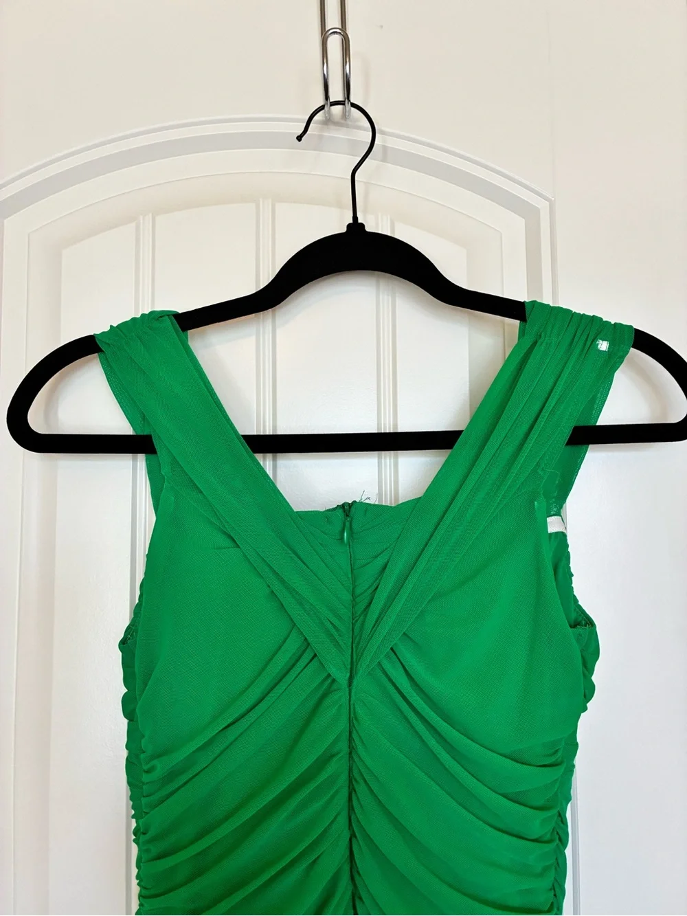 Sleeveless Green Ruched V-Neck Mini Dress